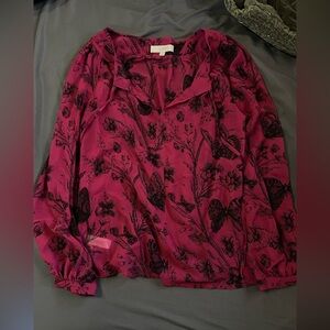 LOFT Magenta Blouse with Black Floral Design